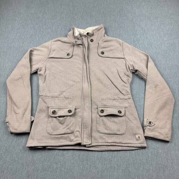 Carhartt Jacket Womens Large 12-14 Brown Sherpa Lined Sweat Full Zip WK111 - Picture 1 of 14